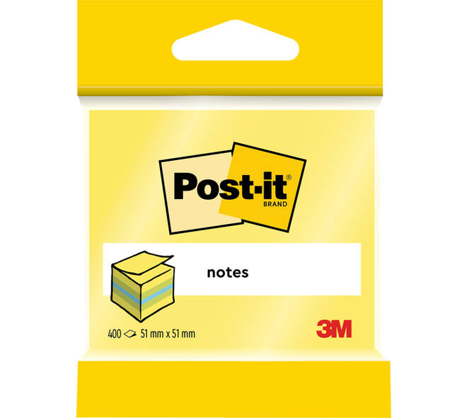 Memoblok 3M Post-it 2012L 51x51mm kubus ass kleur 400 vel