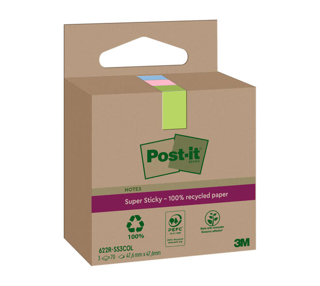 Memoblok 3M Post-it 622 RSS3COL 47.6x47.6mm assorti kleur 3 stuks