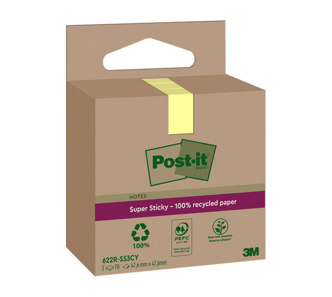 Memoblok 3M Post-it 622 RSS3CY 47,6x47,6mm geel 3 stuks