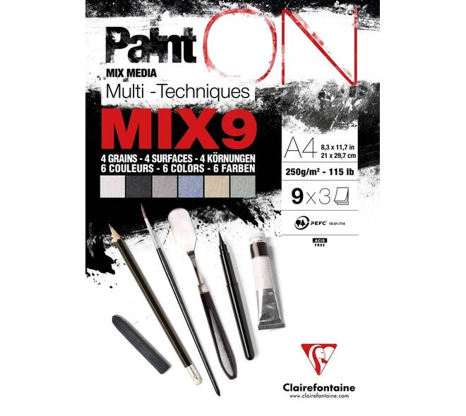 Mix Media Papier Clairefontaine A4 Paint On 27 vel 250gram assorti