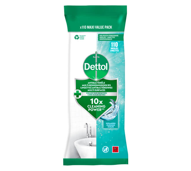 Reinigingsdoekjes Dettol antibacterieël Ocean 110 stuks