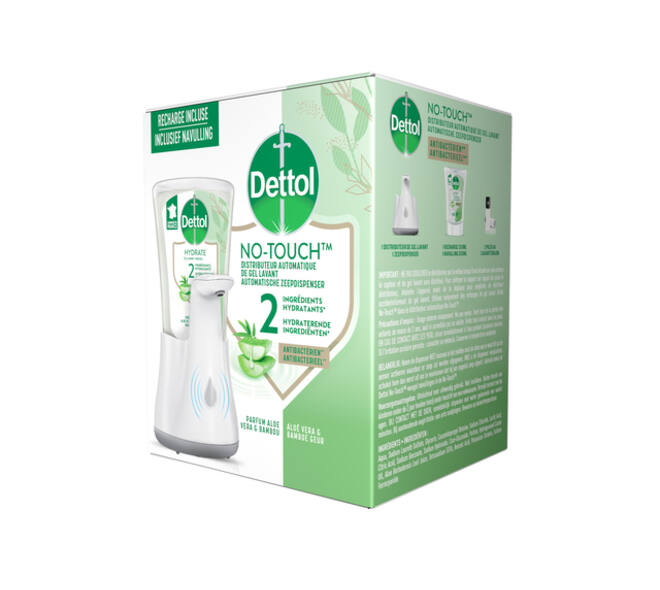Handzeepdispenser Dettol Hydrating No Touch Kit met zeep 250ml