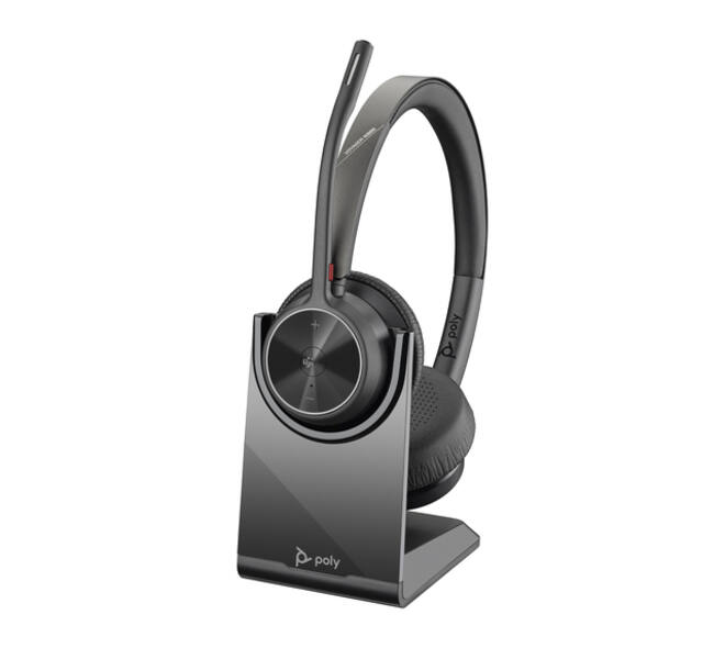 Headset HP POLY Voyager 4320-M met BT700 dongle en oplaadstatief