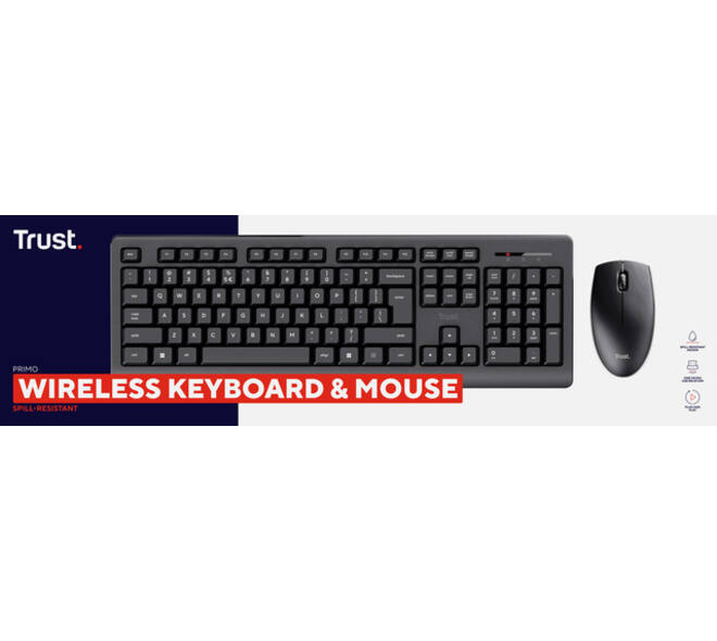 Toetsenbord Trust Primo draadloos + muis QWERTY