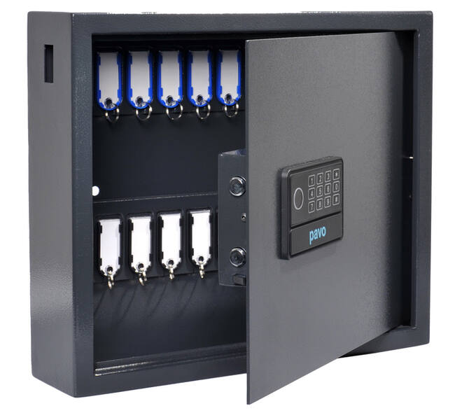 Sleutelkast Pavo High security Magnettag met fingerprintslot 20 haken 350x410x100mm