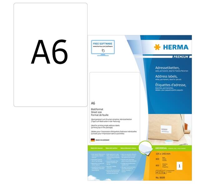 Etiket HERMA 8689 105x148mm premium wit 800 stuks
