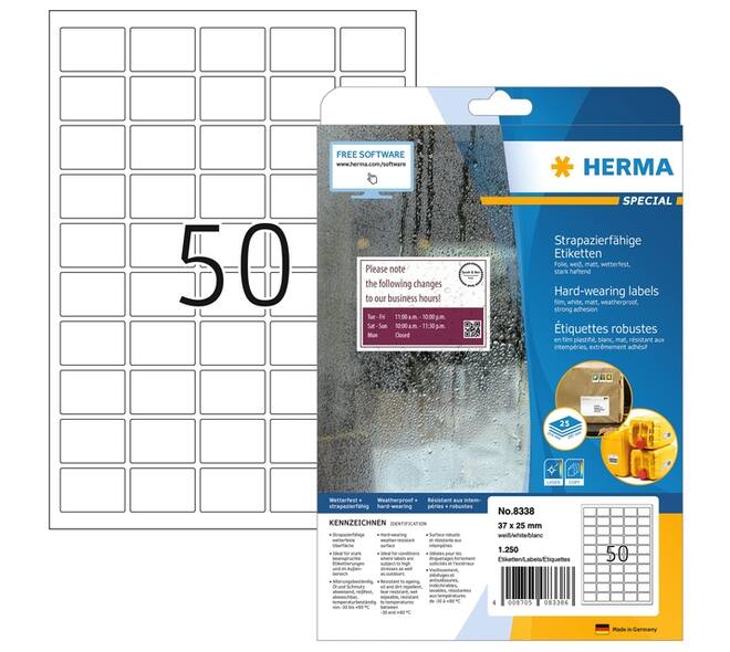 Etiket HERMA 8338 37x25mm weerbestendig wit 1250 stuks
