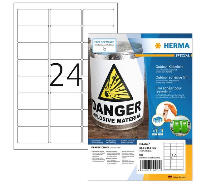 Etiket HERMA 9537 63.5x33.9mm weerbestendig wit 960 stuks