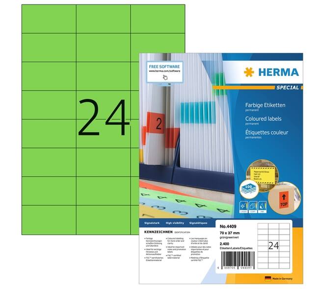 Etiket HERMA 4409 70x37mm groen 2400 stuks