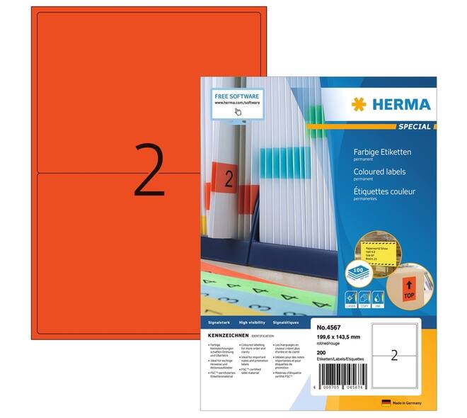 Etiket HERMA 4567 199.5x143.5mm rood 200 stuks