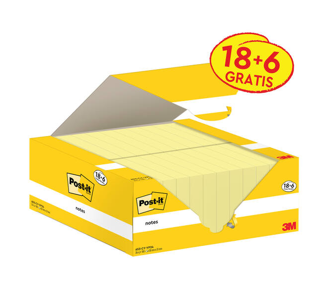 Memoblok 3M Post-it 653-CY 38x51mm geel voordeelpak