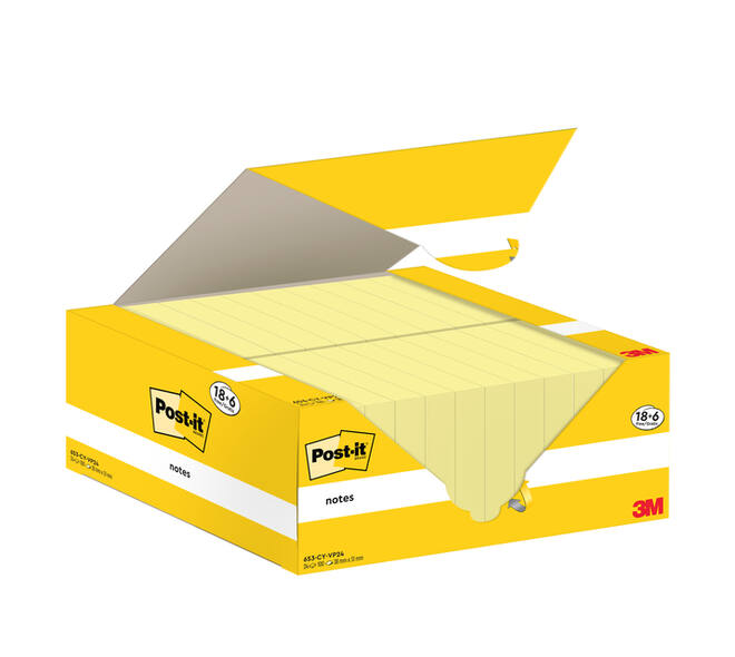 Memoblok 3M Post-it 653-CY 38x51mm geel voordeelpak