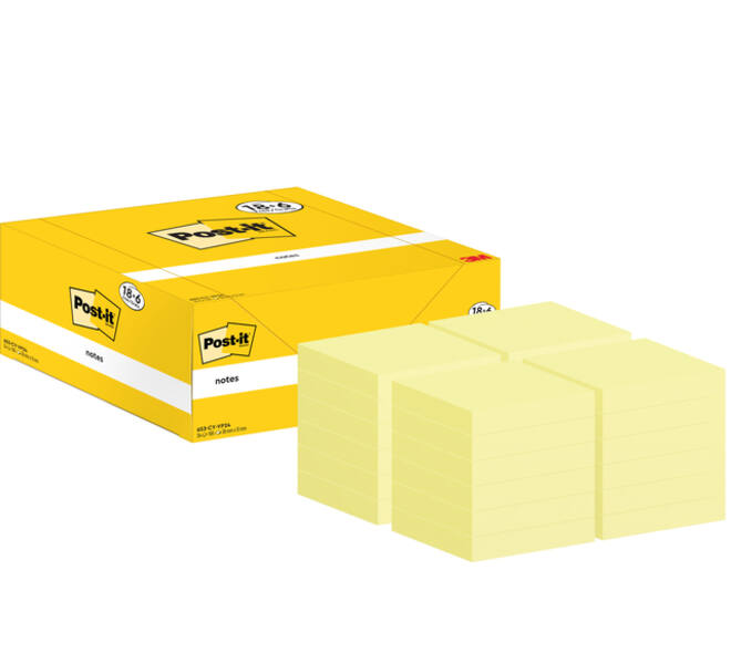 Memoblok 3M Post-it 653-CY 38x51mm geel voordeelpak