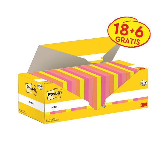 Memoblok 3M Post-it 654-COL 76x76mm kleur ass voordeelpak