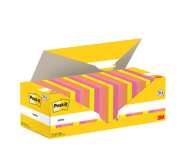 Memoblok 3M Post-it 654-COL 76x76mm kleur ass voordeelpak