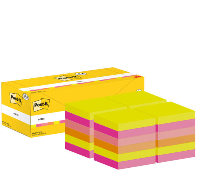 Memoblok 3M Post-it 654-COL 76x76mm kleur ass voordeelpak