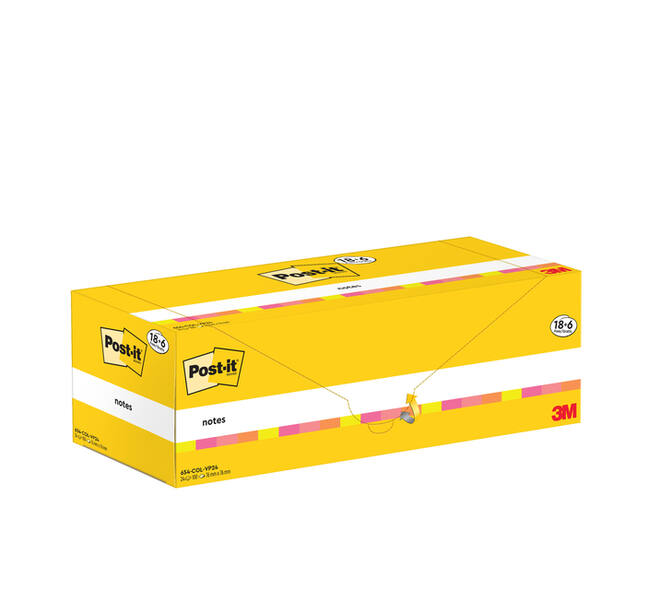 Memoblok 3M Post-it 654-COL 76x76mm kleur ass voordeelpak