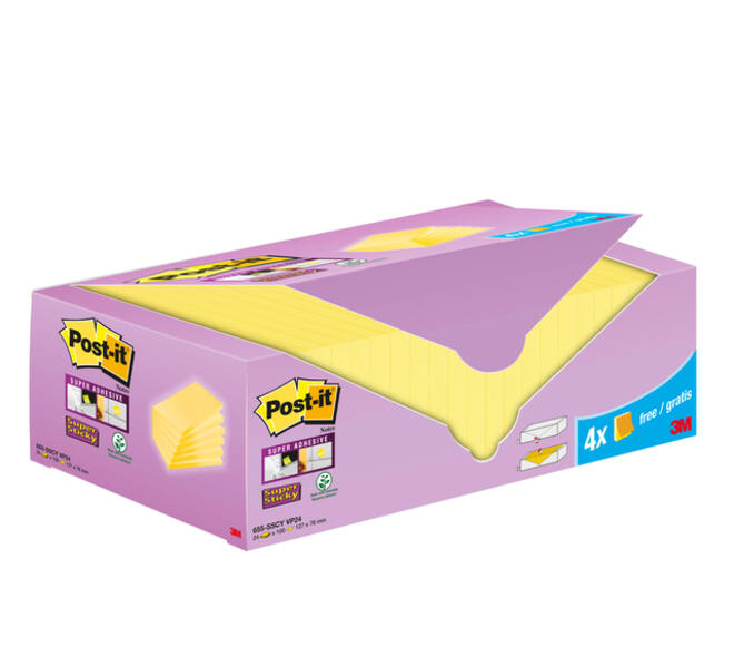 Memoblok 3M Post-it 655-SSCY Super Sticky 76x127mm geel voordeelpak