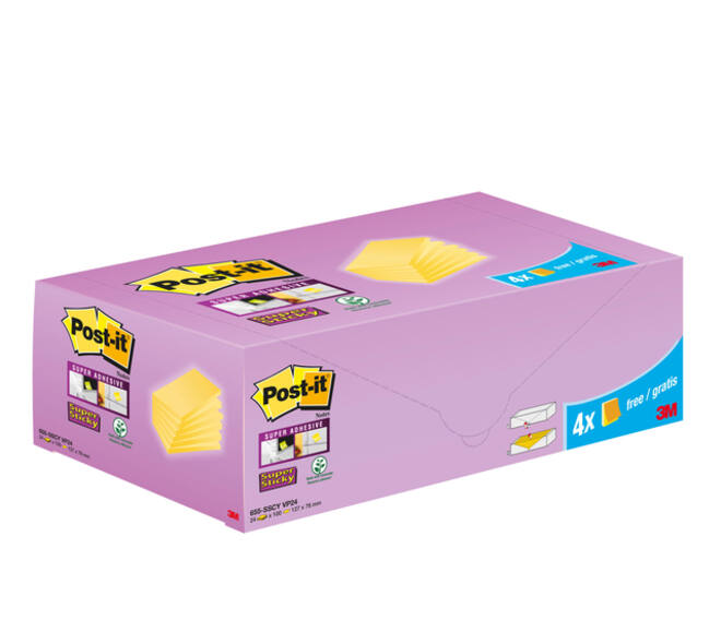 Memoblok 3M Post-it 655-SSCY Super Sticky 76x127mm geel voordeelpak