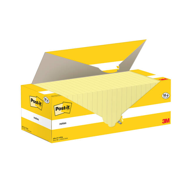 Memoblok 3M Post-it 654-CY 76x76mm geel voordeelpak