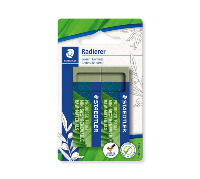 Gum Staedtler Eco 52680 65x23x10mm olijfgroen blister à 2 stuks