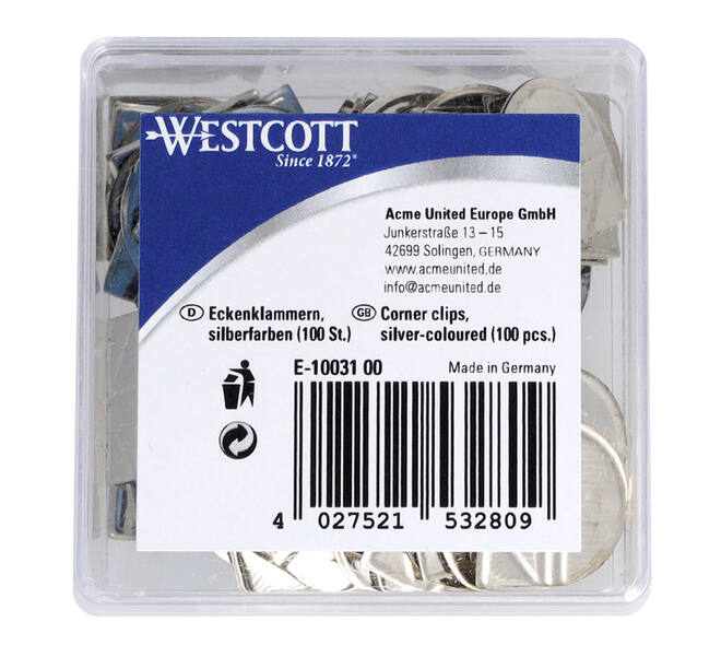 Hoekclips Westcott aluminium zilverkleurig doos à 100 stuks