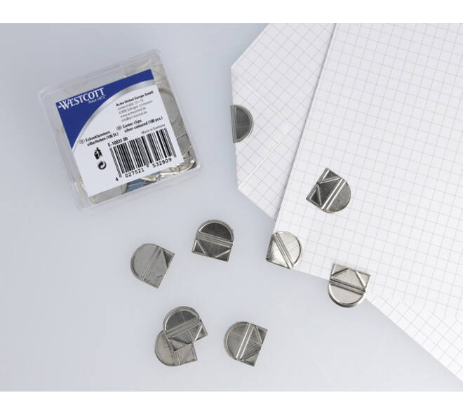 Hoekclips Westcott aluminium zilverkleurig doos à 100 stuks