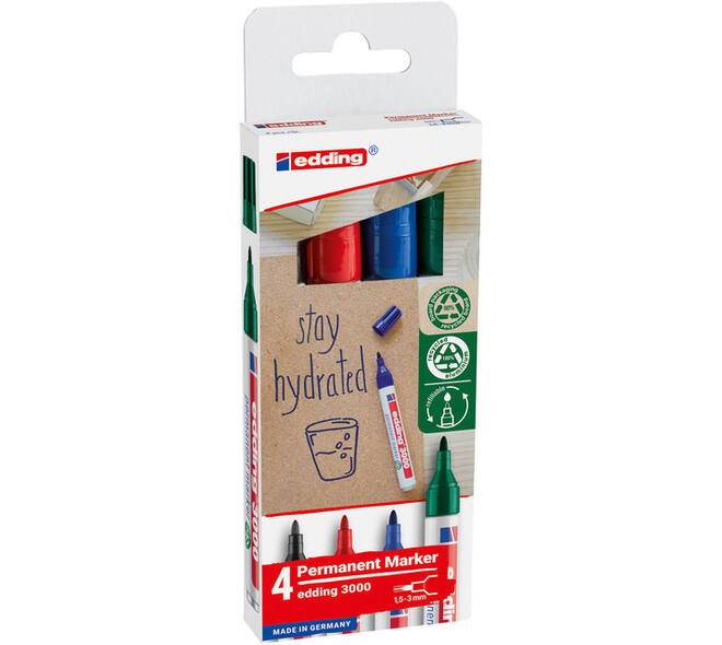 Viltstift edding 3000 creatief rond 1.5-3mm assorti blister à 4 stuks
