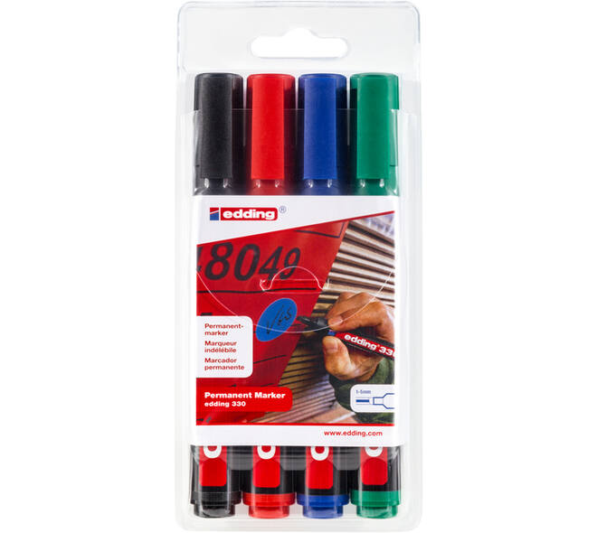 Viltstift edding 330 schuin 1.5-5mm assorti blister à 4 stuks