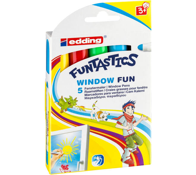 Krijtstift edding 16-5 Funtastics window fun assorti doos à 5 stuks