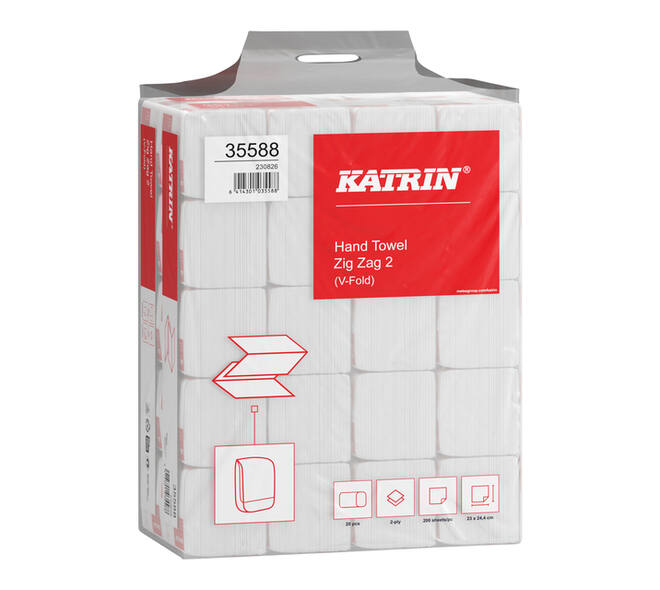 Handdoek Katrin z-vouw 2-laags 244x230mm 20x200 vel wit 35588