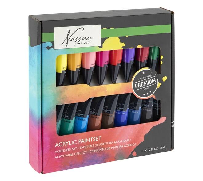 Acrylverf Nassau fine art doos à 18 tubes à 36ml