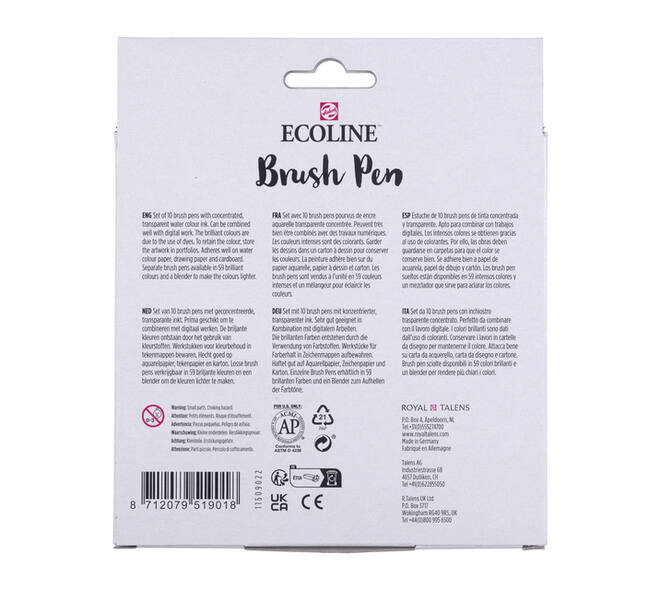 Brushpen Talens Ecoline set à 10 stuks primair