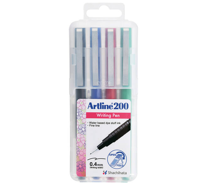 Fineliner Artline 200 rond fijn asssorti 4 stuks