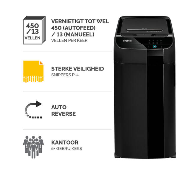 Papiervernietiger Fellowes Automax 450C snippers 4x38mm zwart