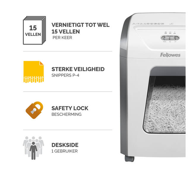 Papiervernietiger Fellowes Powershred 15C snippers 4x40mm wit