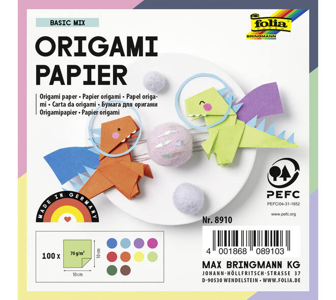 Origami papier Folia 20x20cm transparant 42gr 500 vel in 10 kleuren