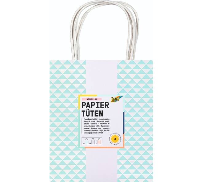 Tas met handvat Folia kraftpapier 115gr 18x21x8cm wit set à 3 dessins
