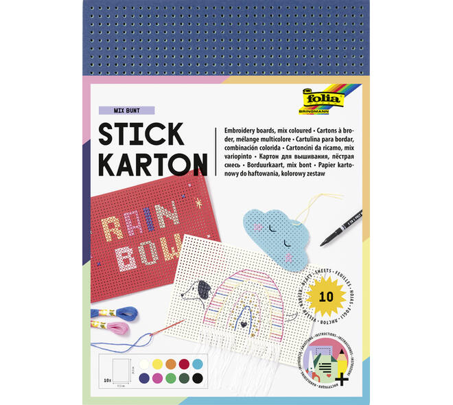 Borduurkaarten Folia 17.5 x x24.5cm 300gr 10 vel assorti