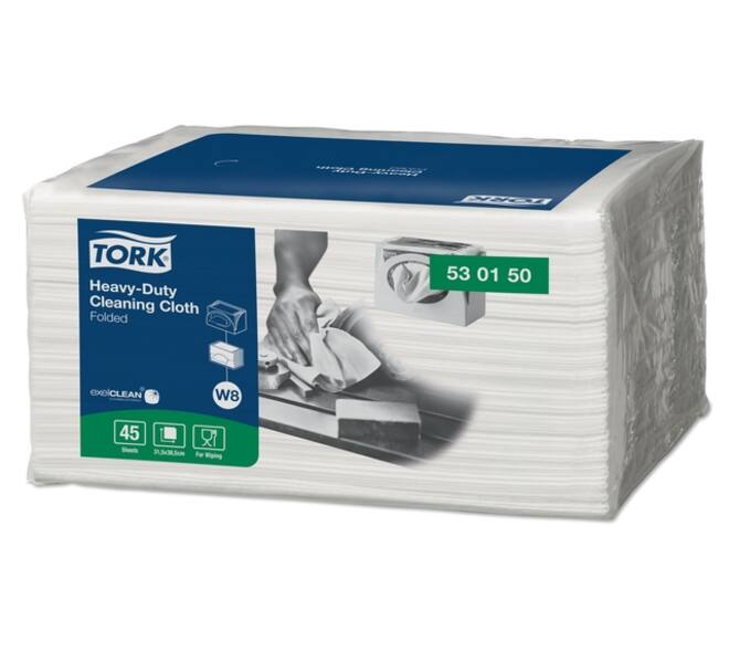 Reinigingsdoek Tork W8 Premium Heavy-Duty 1-laags 45 vel wit 530150