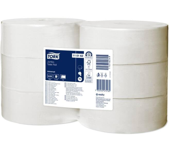 Toiletpapier Tork T1 Universal jumbo 1-laags 500m wit 110162