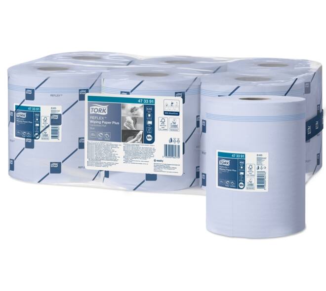 Poetspapier Tork M4 Reflex Plus Advanced 2-laags 450 vel blauw 473391