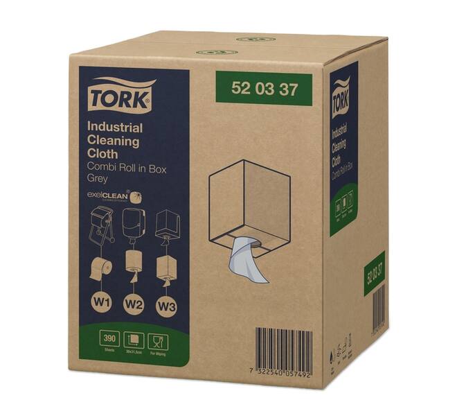 Reinigingsdoek Tork W1-W2-W3 Premium Industrial 1-laags 390 vel grijs 520337