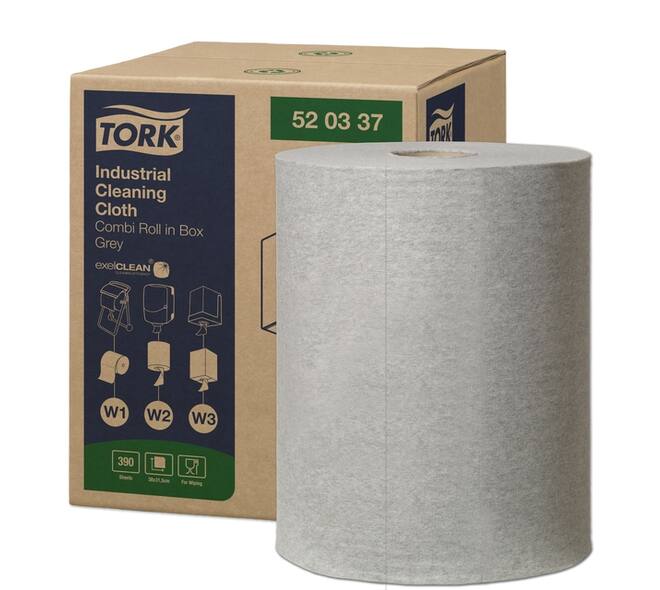 Reinigingsdoek Tork W1-W2-W3 Premium Industrial 1-laags 390 vel grijs 520337