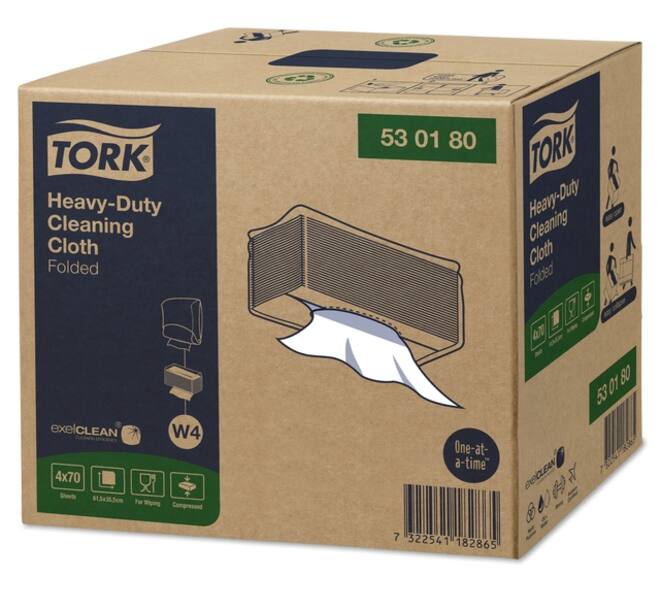 Reinigingsdoek Tork W4 Premium Heavy-Duty gevouwen 1-laags 4x70 vel wit 530180