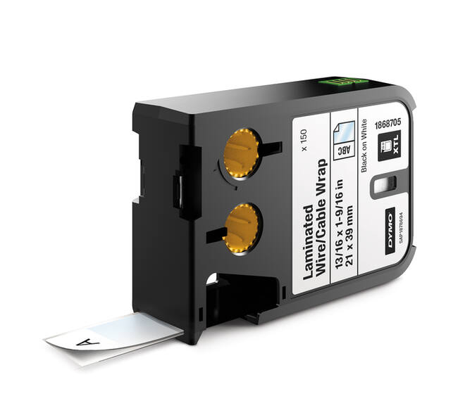 Labeltape Dymo XTL kabelwikkel 21mm zwart op wit