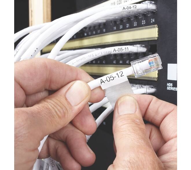 Labeltape Dymo XTL kabelwikkel 21mm zwart op wit