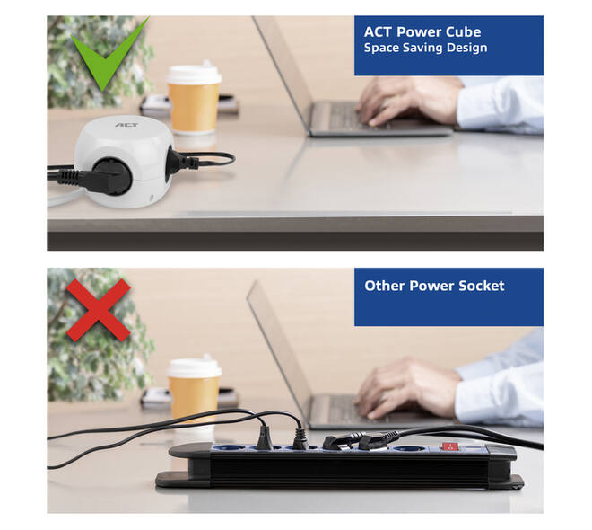 Stekkerblok ACT 3 voudig  inclusief 2x USB C/A 1.5 meter wit/grijs