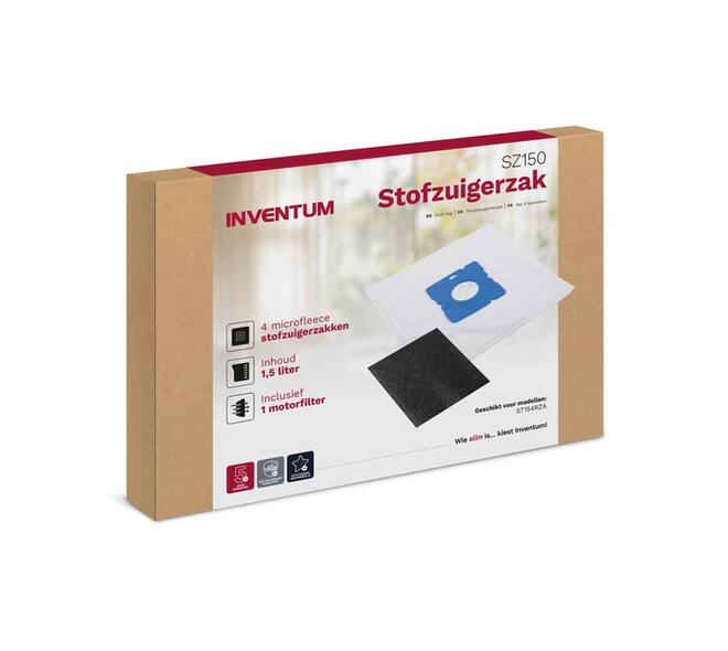 Stofzuigerzak Inventum 1.5l set van 4 zakken + motorfilter