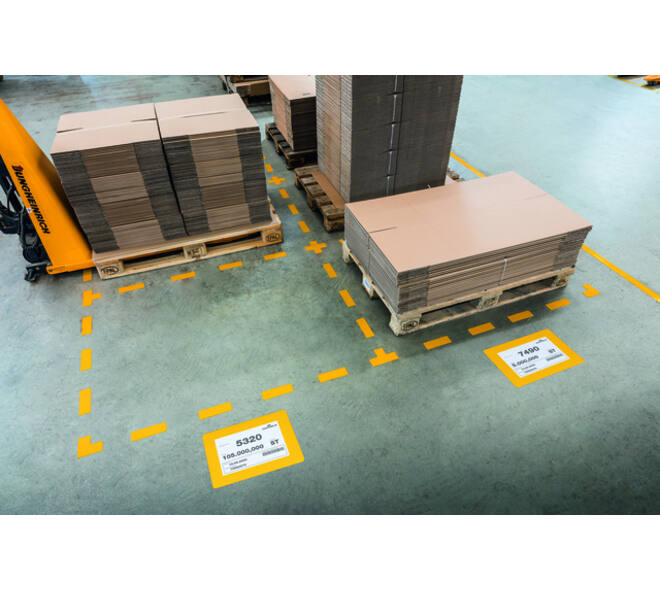 Vloersticker Durable kader voor A4 documenten verwijderbaar geel 10 stuks